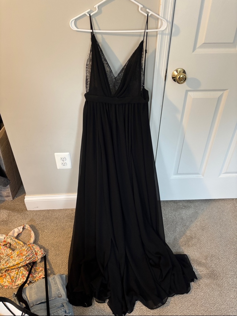 REVOLVE Black Lace-Trim Maxi Slip Dress